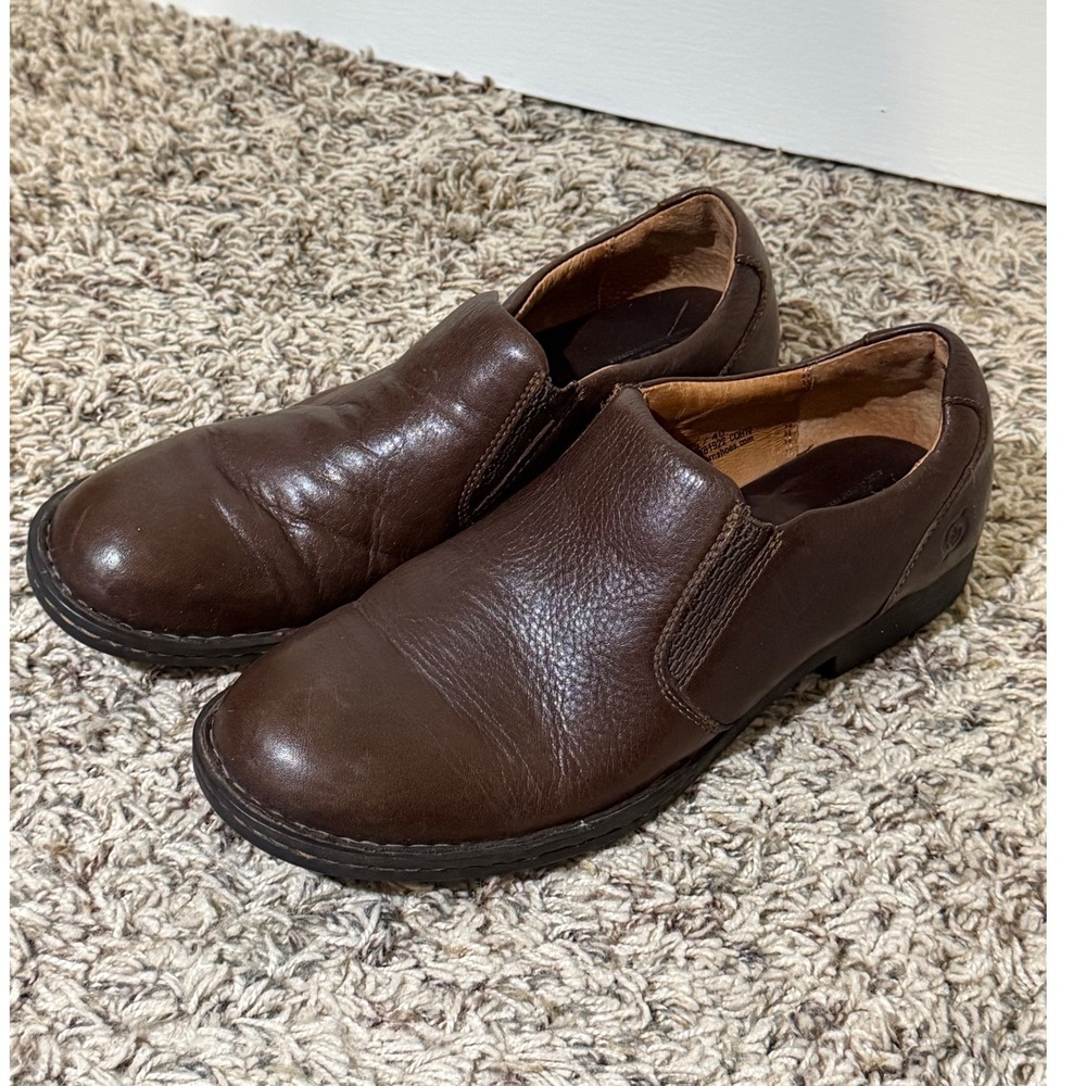 Born Leather Slip On Loafers Brown Round Toe Flat Shoes‎ W81922 Womens 8.5